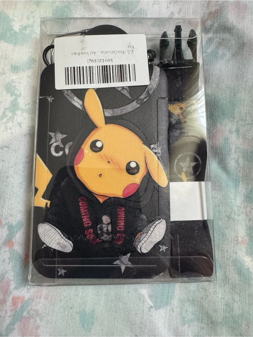 Pikachu Graphic Dark Blue Phone Card Holder with Matching Lanyard